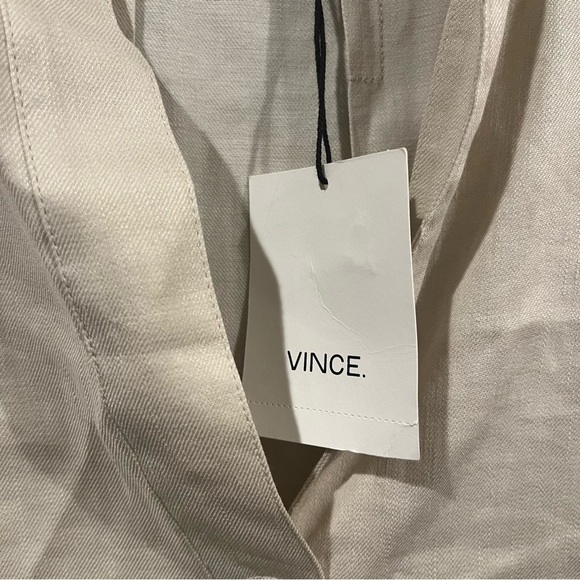 NWT Vince Size Small Neutral Cream Oversize Short Sleeve Dress Linen V-neck - Picture 3 of 5